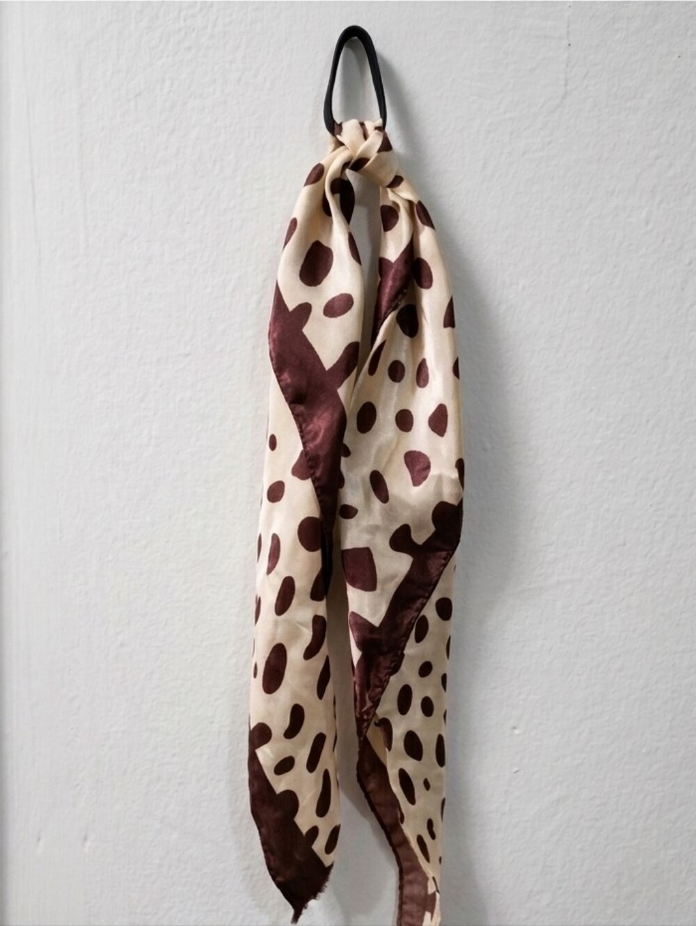 Silk-Look Cream and Brown Polka Dot Hair Scarf Scrunchie